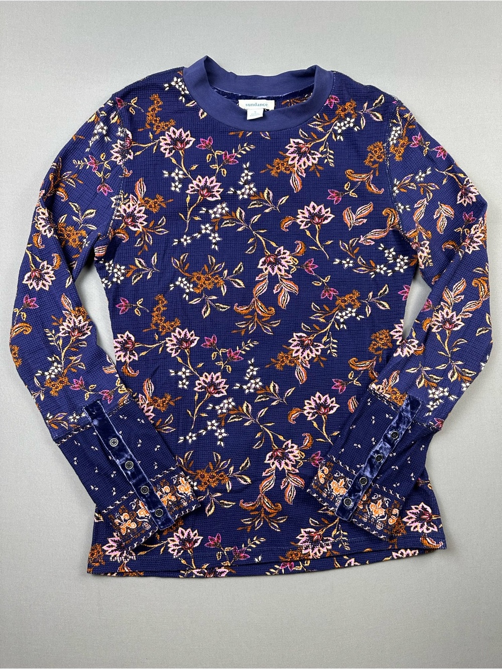 Sundance Waffle Knit Thermal Long-Sleeve Shirt, Button-Cuff Velvet Trim - Small